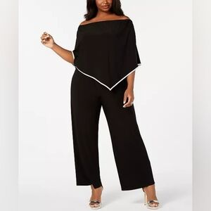 MSK sz XL Off-The-Shoulder Poncho Jumpsuit black with rhinestone trim